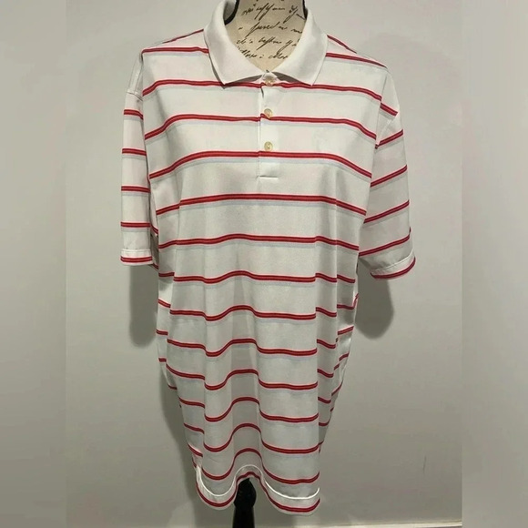 Nike Golf Performance Dri Fit white/red stripe short sleeve polo. Size XL - Picture 1 of 5
